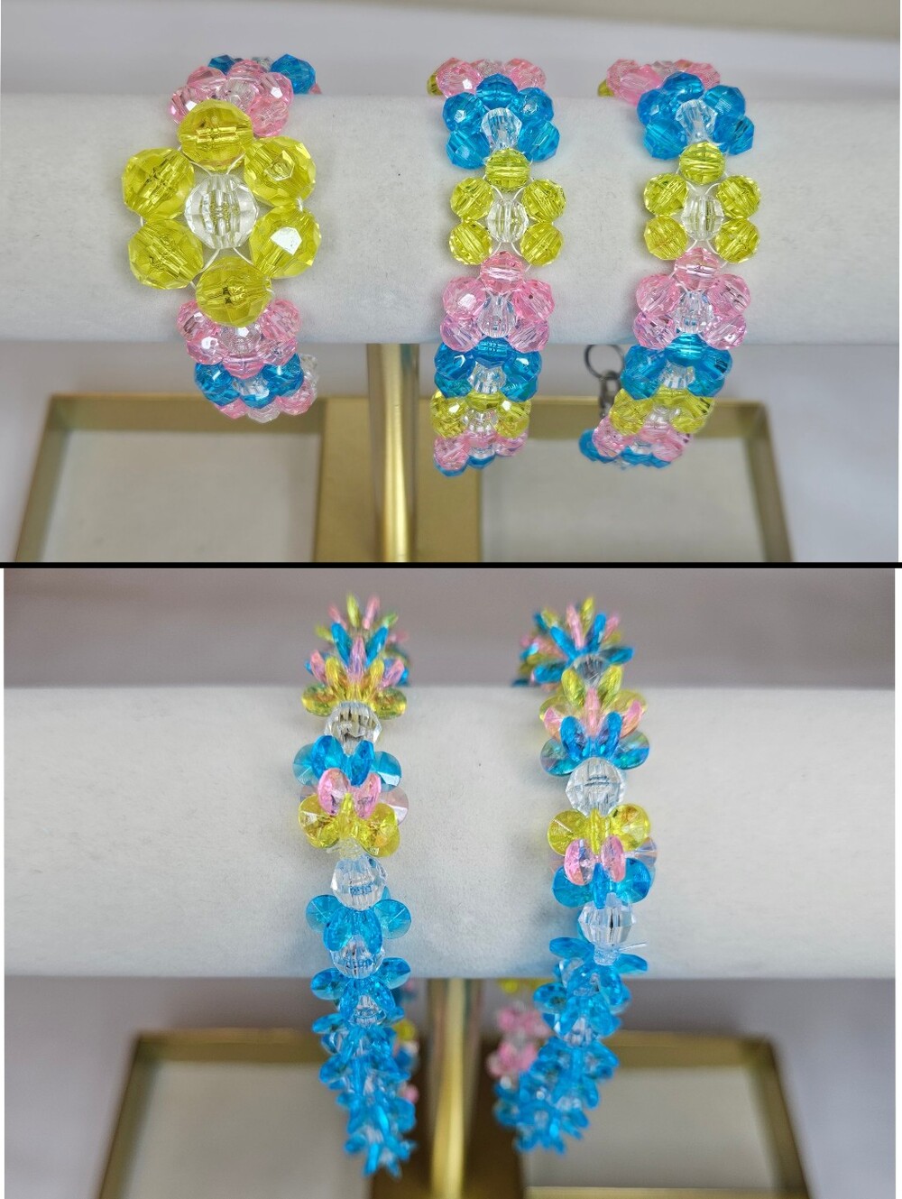 Set Of 5 Handmade Beaded Flower Bracelets